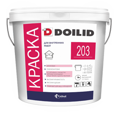 Doilid Дойлид 203 - интерьерная акриловая краска с высокой белизной и уерывистостью. 2-й класс стойкости, 4,5 кг