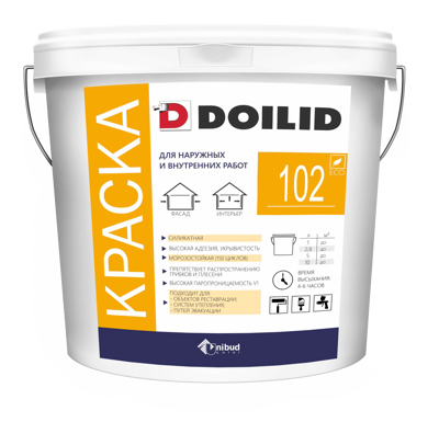 Doilid Дойлид 102 - настоящая силикатная фасадная краска на водной основе. Срок службы 25-30 лет, 7,9 кг