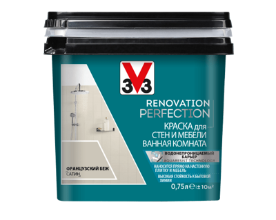 V33 Renovation PERFECTION - краска для стен и мебели ванной комнаты и даже в дУше по плитке, 0,75 л